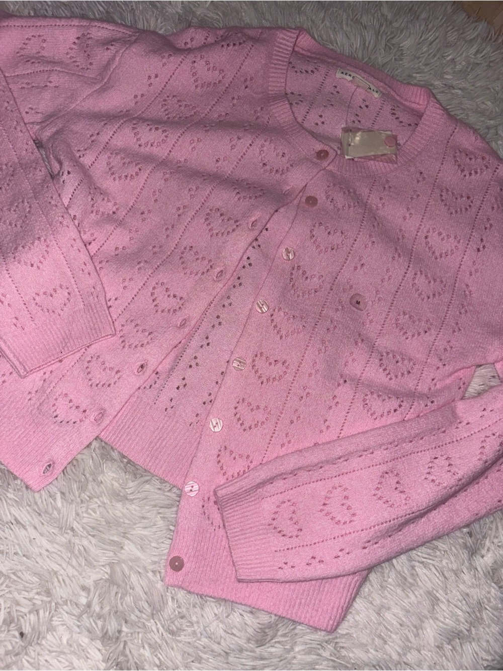 Aeropostale Pink Eyelet Heartpoint Knit Cardigan